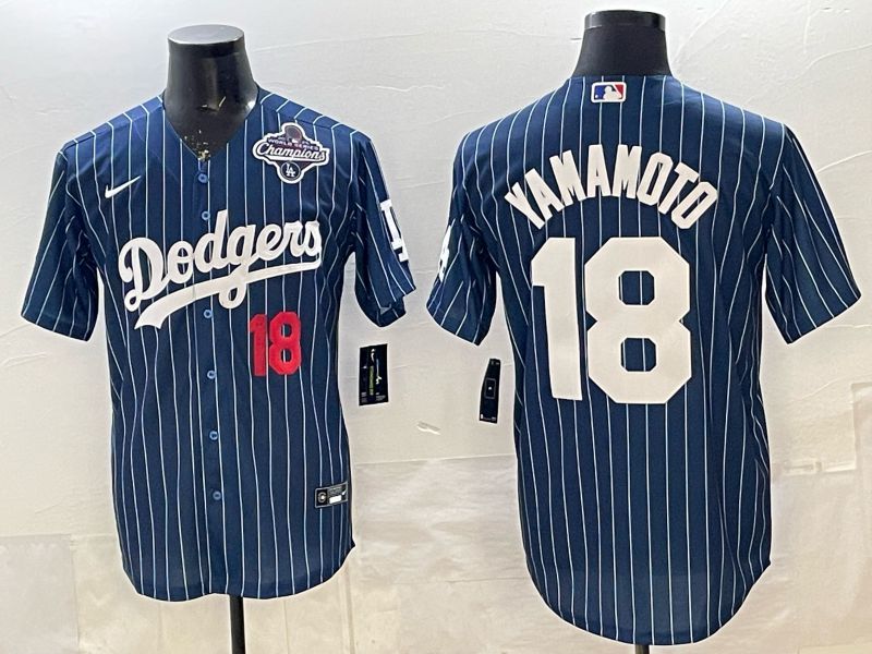 Men 2026 Nike Los Angeles Dodgers #18 Yamamoto Blue Stripe Game MLB Jersey 05